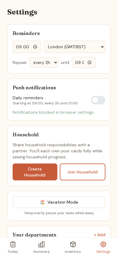 Settings Main