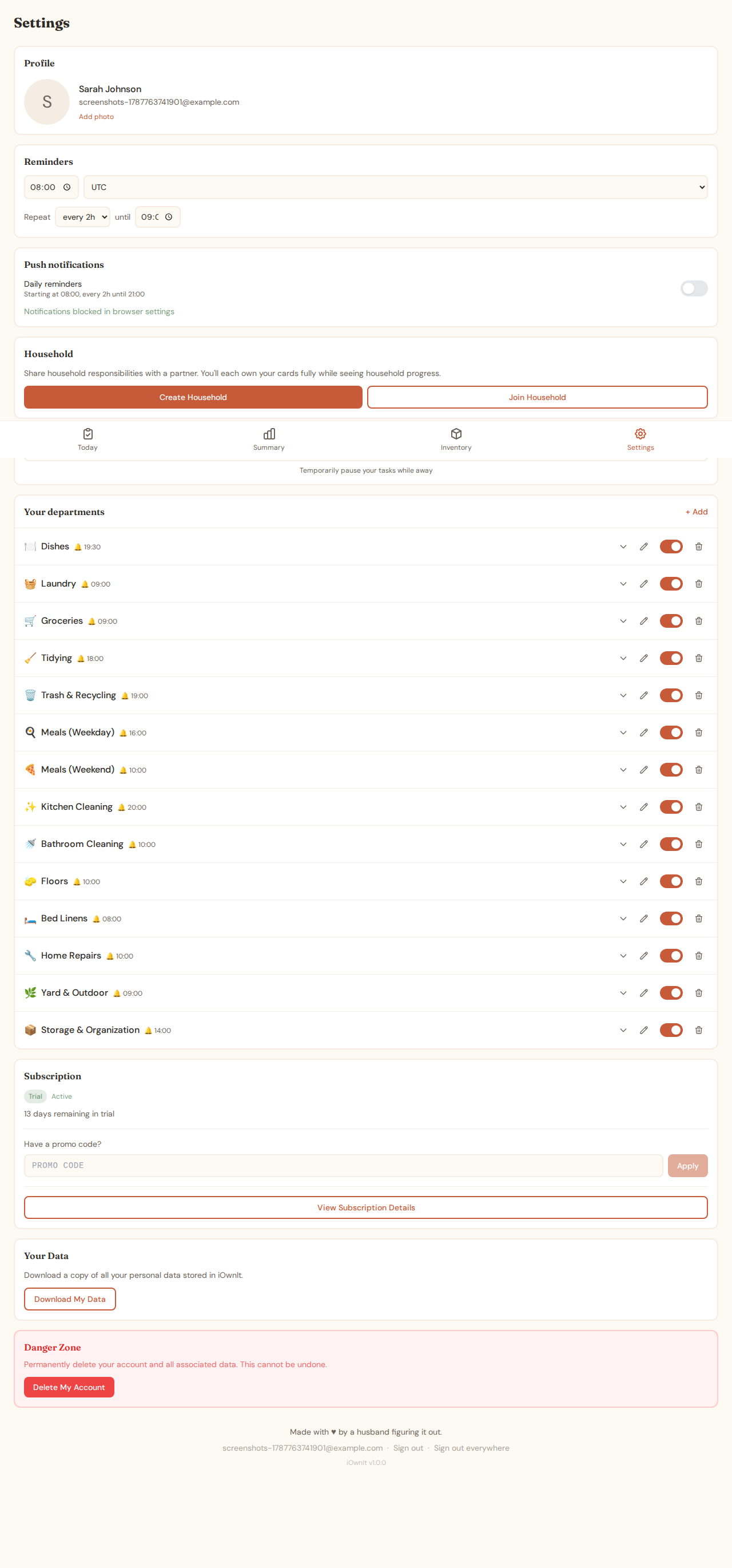 Settings Main